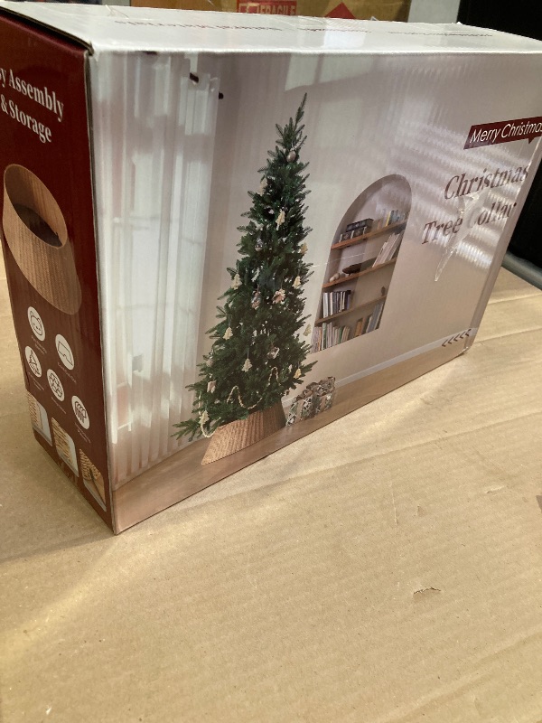 Photo 1 of 28in Christmas Tree Collar - Wicker Woven Tree Collars for Artificial Trees - Handmade Rattan Rustic Farmhouse Basket for Tree Base Cover with Cord Cut-Out for 6ft 7.5ft 8ft Trees (Natural)