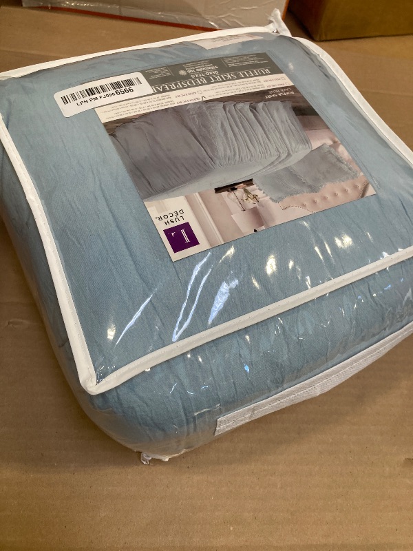 Photo 1 of Lush Decor Ruffle Skirt Bedspread Set - 3-Piece Luxurious Farmhouse Bedding - Elegant Ruffle Detail - Timeless Style - Soft Lightweight Sheets - Queen, Lake Blue