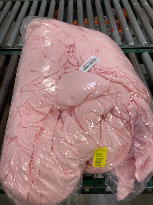 Photo 1 of Andency Pink Comforter Set Queen Size, 3 Pieces Solid Pink Ruffle Shabby Chic Comforter Set for Queen Bed, All Season Vintage Rustic Soft Microfiber Bedding Set for Women Girls