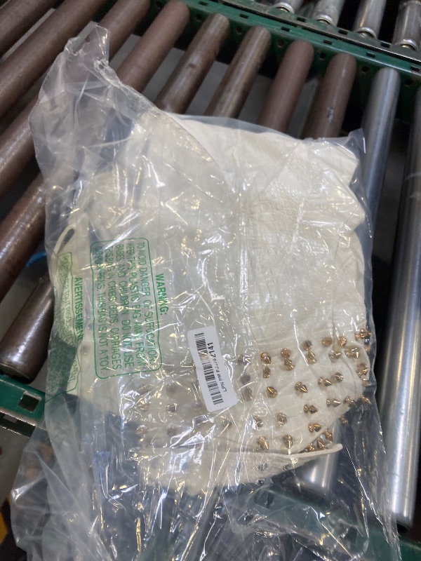 Photo 1 of SX Women Punk Faux Leather PU Black Jacket Studded Rivet Fashion Streetwear Motorcycle Coat (S, White)