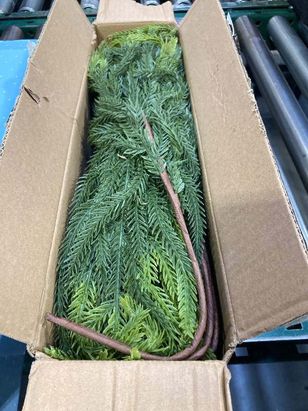 Photo 1 of 12Pcs Christmas Norfolk Pine Stems, 24'' Long Artificial Evergreen Norfolk Pine Branches, Real Touch Greenery Picks, Faux Floral Branch for Mantel DIY Xmas Home Decoration Indoor Christmas Decor