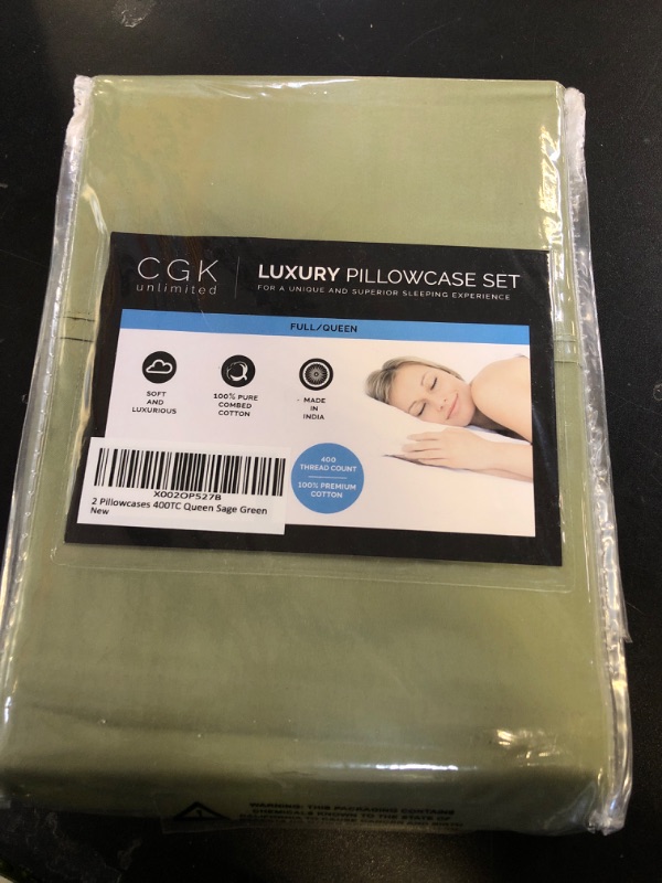 Photo 1 of 100% Cotton Pillow Cases Queen Size - Cooling, Breathable & Soft Pillowcase Covers Set of 2-400 Thread Count Cotton - Wrinkle Free - Machine Washable Protectors - Luxury Hotel Bedding - Sage Green