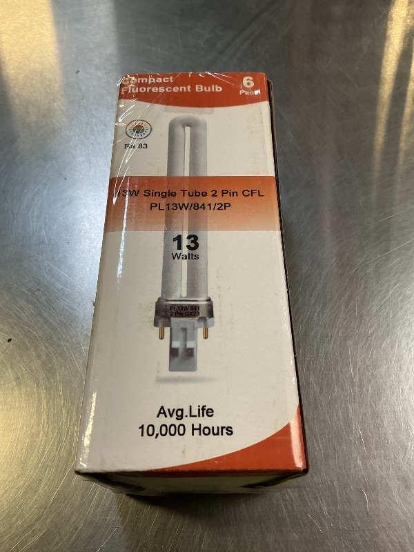 Photo 1 of (6 Pack) 13 Watt Single Tube 2 Pin GX23 Base,PL-13W GX23 4100K Compact Fluorescent Light Bulb, Replaces Philips PLS13W41, Sylvania CF13DS/841/ECO,PL13/SP41K