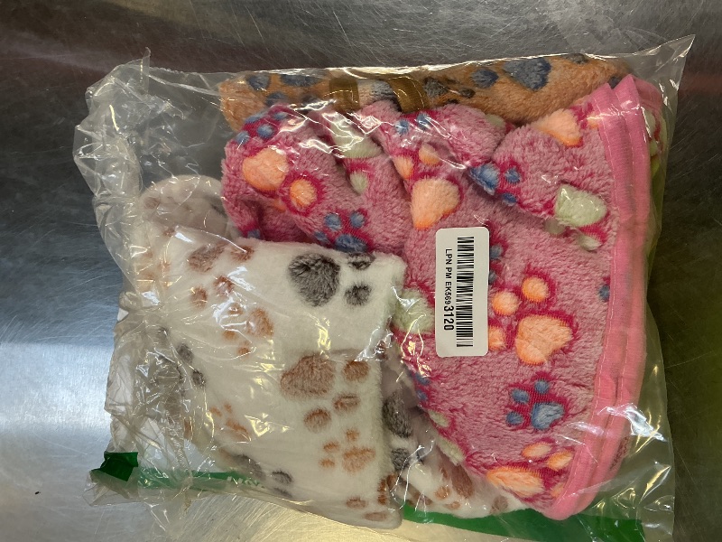 Photo 1 of 1 Pack 3 Blankets Super Soft Fluffy Premium Fleece Pet Blanket Flannel Paw Printed Throw for Dog Puppy Cat (Medium 30x20'', Brown, Pink, White)