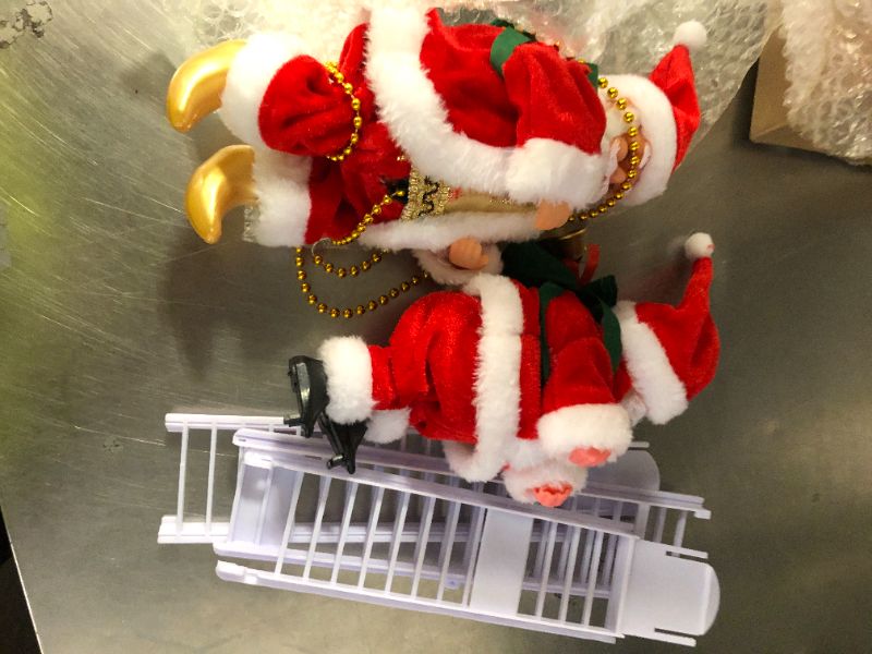 Photo 1 of 2 Pcs Electric Santa Claus Decoration - Rope Ladder Parachute Somersault Musical Santa Climbing Ladder Plush Doll Figurine Christmas Tree Hanging Ornaments Toys Xmas Gift (partial set)