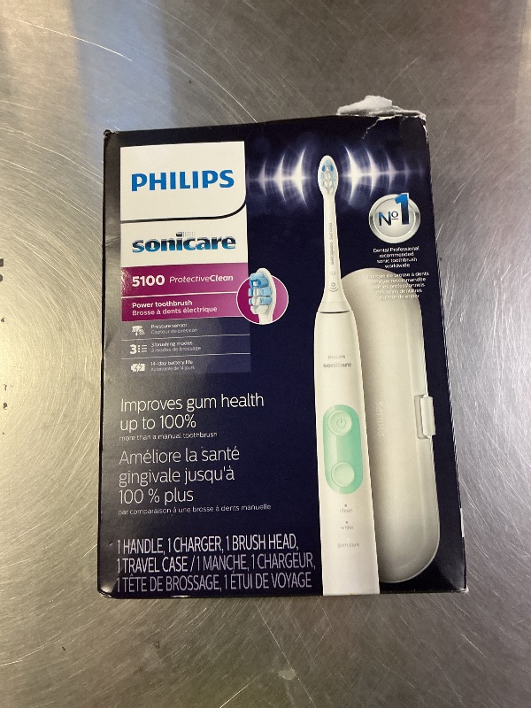 Photo 1 of Philips Sonicare ProtectiveClean 5100 Rechargeable Electric Toothbrush, with Pressure Sensor, 3 Cleaning Modes, SmarTimer and QuadPacer, 14-Day Battery Life, Travel Case, White, Model HX6857/11
