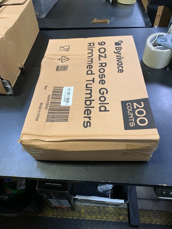 Photo 1 of [200 Pack] 9oz Clear Plastic Cups with Rose Gold Rimmed Sturdy & Food Safe Disposable Wine Glasses Party Wedding Disposable Drinking Cups Plastic Cocktail Glasses for Wine, Juice & Cold Beverages