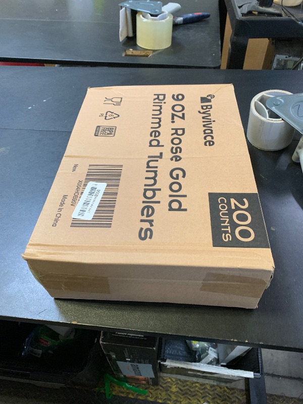 Photo 1 of [200 Pack] 9oz Clear Plastic Cups with Rose Gold Rimmed Sturdy & Food Safe Disposable Wine Glasses Party Wedding Disposable Drinking Cups Plastic Cocktail Glasses for Wine, Juice & Cold Beverages