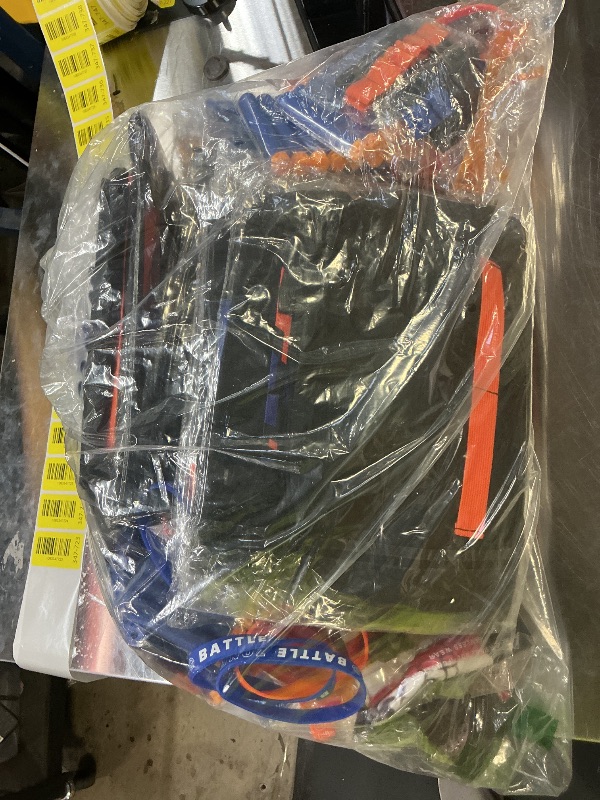 Photo 1 of 10 Sets Tactical Vest Kit for Nerf Party Supplies Favor, 200 Foam Darts, 10 Protective Goggles & Masks, Wristbands – for Boys Birthday Parties Gifts, Blue and Orange Teams