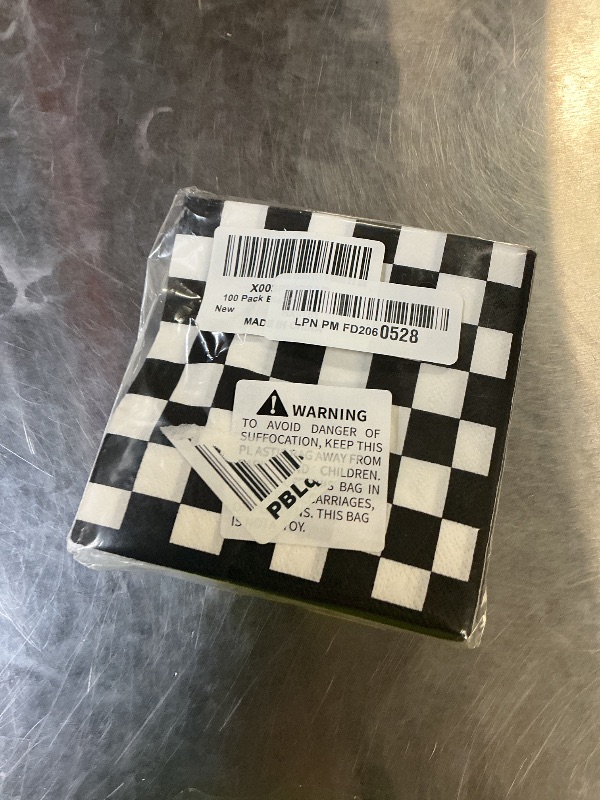 Photo 1 of 100 Pack Black and White Checkered Flag Party Napkins Disposable Race Car Birthday Party Supplies Racing Car Theme Party Paper Lunch Napkins for Baby Shower Kids Men Party Decorations Favors