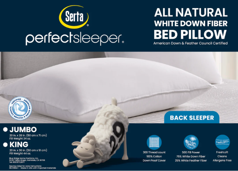 Photo 1 of Serta Goose Feather & Down Fiber Bed Pillow - White 