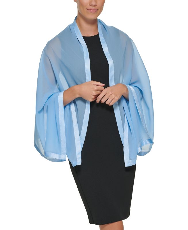 Photo 1 of Calvin Klein Elegant Satin-Trim Chiffon Evening Wrap - Powder Blue