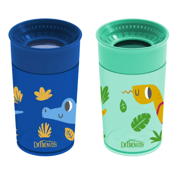 Photo 1 of Dr. Brown S Milestones Cheers 360 Cup Spoutless Transition Travel Friendly & Leak-Free Green / Blue 10 Oz/300 Ml 2 Pack