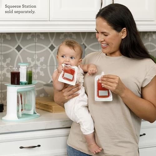 Photo 1 of Infantino Reusable Squeeze Pouches for Homemade Baby Food, 3.5 Oz, Pack of 25 - BPA, PVC, and Phthalate-Free, Freezer-Safe, with Clear Window