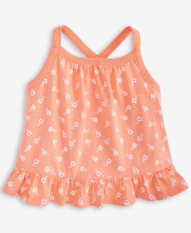 Photo 1 of First Impressions Baby Girls Simple Floral-Print Peplum Tank Top - Cool Cantaloupe - Size 24 Months