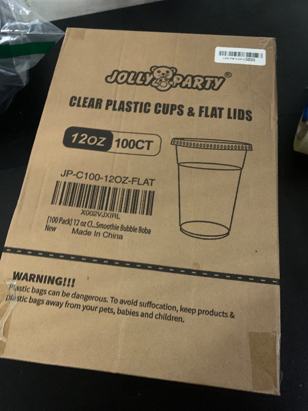 Photo 1 of [100 Pack] 12 oz Clear Plastic Cups with Flat Slotted Lids, Disposable Drinking Party Cups for Iced Cold Drinks Coffee Tea Smoothie Bubble Boba