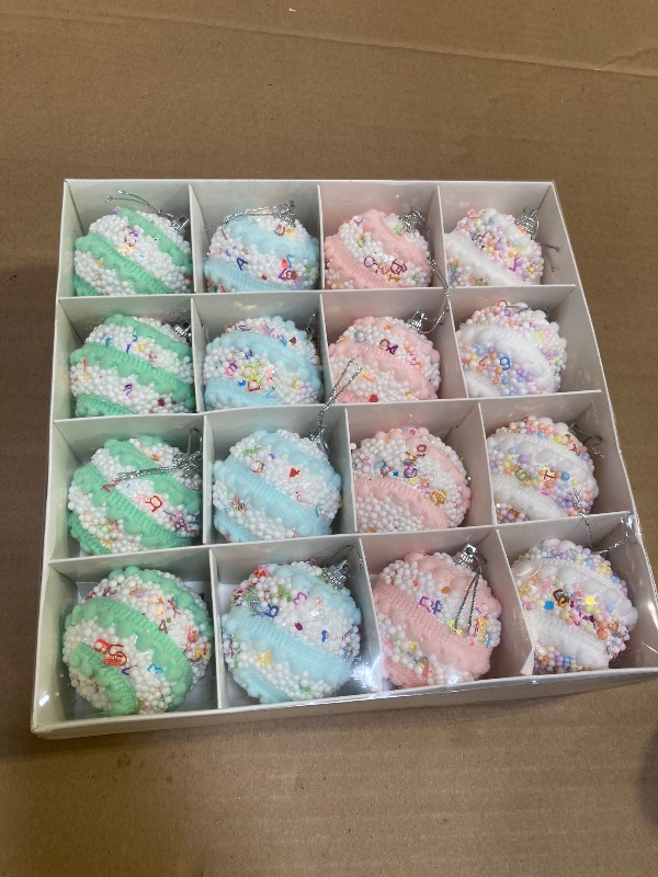 Photo 1 of 16PCS Pastel Christmas Tree Ball Ornament Set, 3.15in Pastel Color Shatterproof Glitter Foam Christmas Hanging Ball Ornaments Sweet Themed Xmas Tree Decor New Year Holiday Decoration