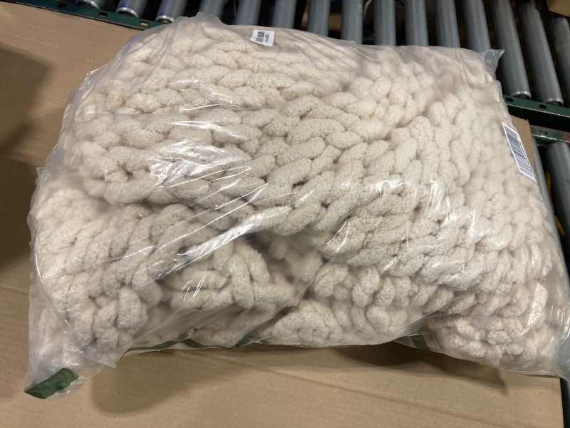 Photo 1 of Admitrack Chunky Knit Blanket Throw, 100% Hand Knit Chenille Throw Blanket for Sofa & Home Decor, Soft and Cozy Knitted Throw Blankets (Ivory, 60"x80")