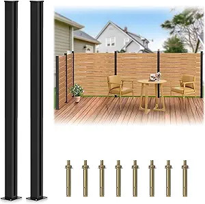 Photo 1 of 45" Aluminum Alloy Fence Post 2 Pc Mate Black Metal Wood Privacy Fence End Post for Air Conditioner, Pool Equipment Enclosure-Trash Can