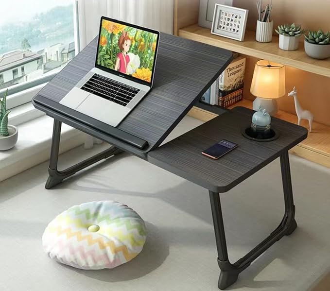Photo 1 of Laptop Desk for Bed Couch,Lap Desk for Laptop,Portable Laptop Stand for Desk,Small Adjustable Laptop Desk,Foldable Bed Table for Laptops and Writing, Bed Tray Table with Cup Holder(Black)