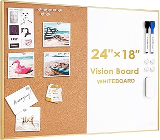 Photo 1 of 24" x 18"] WALGLASS Dry Erase and Bulletin Boards Combo, Magnetic White Board Cork Board for Wall, Whiteboard & Corkboard Combination with Aluminum Frame, for Home, Classroom, Office