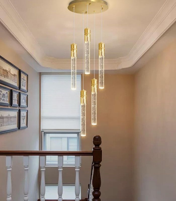 Photo 1 of 5 Lights Glam Crystal Chandelier Dimmable LED Ceiling Light Modern Hanging Pendant Lighting Fixture with Remote Control for Living Dining Room Kitchen Antique Gold