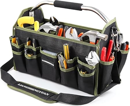 Photo 1 of 20In Electrician Tool Bag, Foldable Bags For Men Heavy Duty, Open Top Tool Tote, 30 Pockets Can Hold Many fittings, Organizer Stainless Steel Handle and Removable Shoulder Strap
