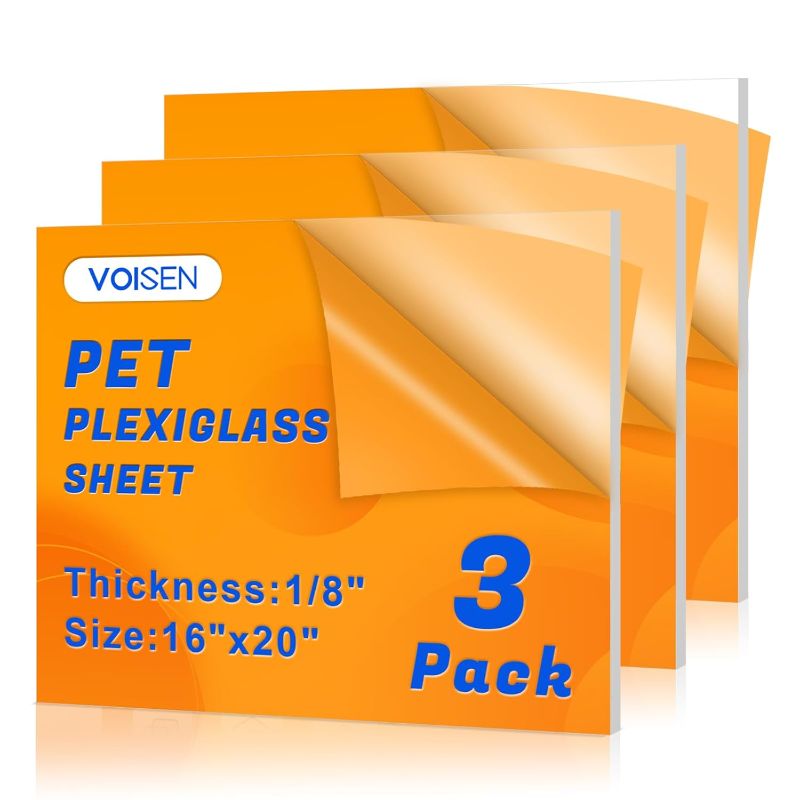 Photo 1 of 3 Pack Plexiglass Sheets 1/8 Inch Thick, 16"X20" Plexi Glass Panel,Plastic Sheet for Crafts,Signs, Display Cases, Sneeze Guard, Cut with Engraver,Power Saw or Hand Tools
