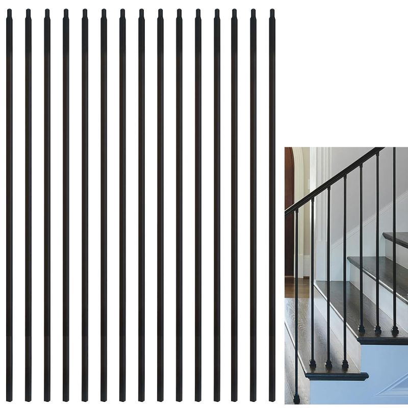 Photo 1 of 15 Pcs Wrought Iron Balusters,1/2" x 44" Straight Hollow Iron Baluster for Staircase Remodel, Matte Black Metal Railing