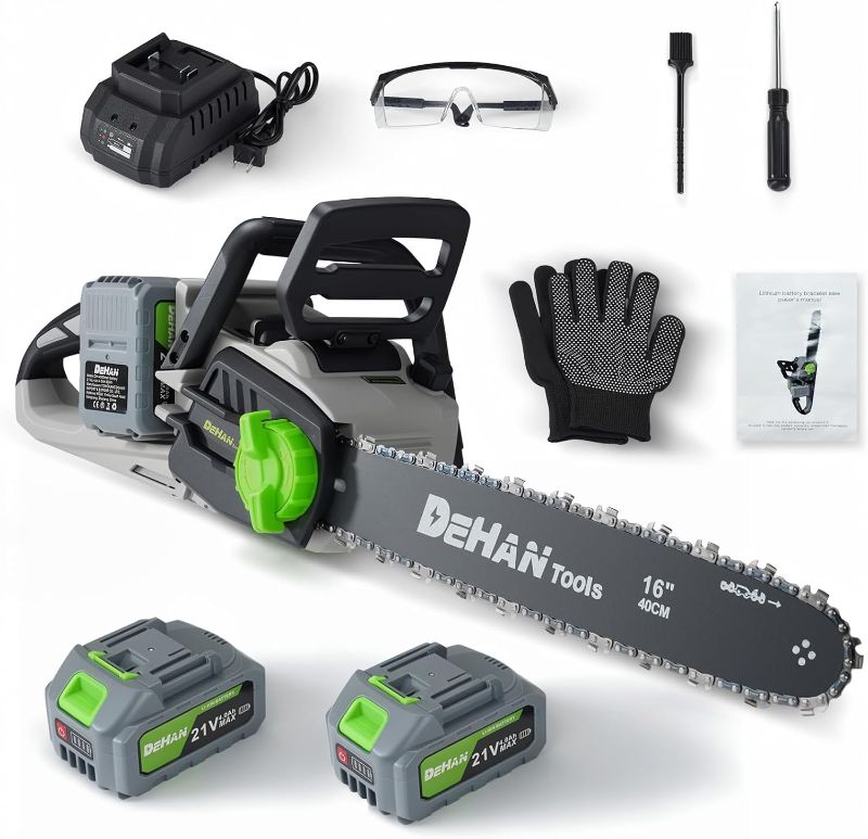 Photo 1 of 16 Inch Brushless Electric Chainsaw with 2 x 4.0Ah 21V Battery, Tool-Free Chain Tensioning, Instant Chain Brake & Transparent Oil Tank – Tools for Tree Trimming & Wood Cutting