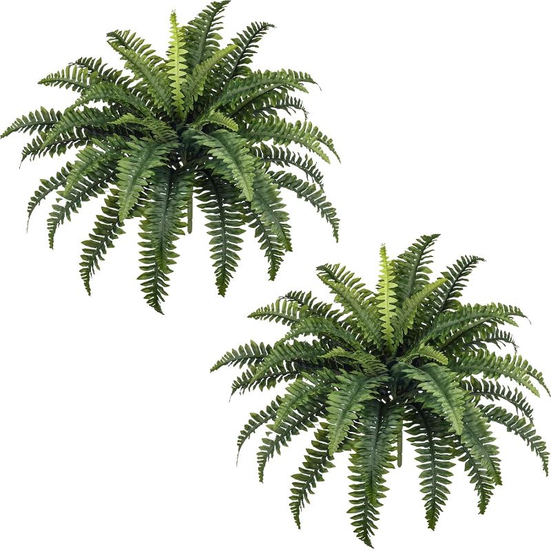 Photo 1 of 35" Ferns Artificial Bush Plants Large, 2 Artificial Boston Ferns with 39 Fronds for Outdoors Home Decor
