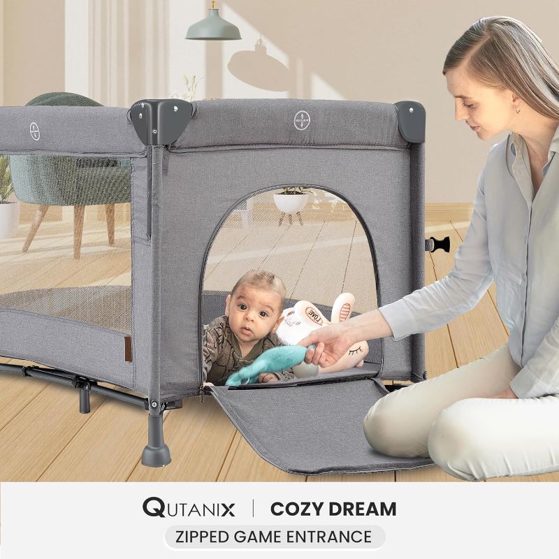 Photo 1 of 2-in-1 Baby Playard, Pack and Play Bassinet, Easy Folding Portable Crib with Music Mobile for Newborn to Toddlers (Grey)