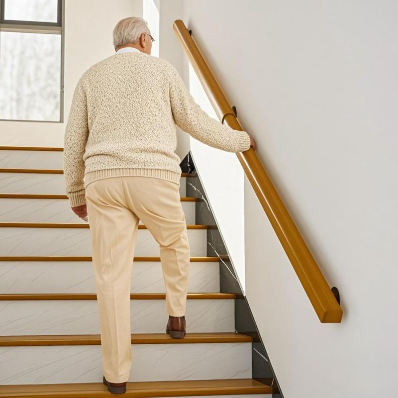 Photo 1 of 5FT Wooden Stair Railing Indoor, Wall Railings for Stairs, Hand Rails for Indoor Stairs, Non-Slip Stair Handrail for Home Garden Corridor Lofts Kindergarten Guardrail(2 Sections, 2 x 2.5FT)