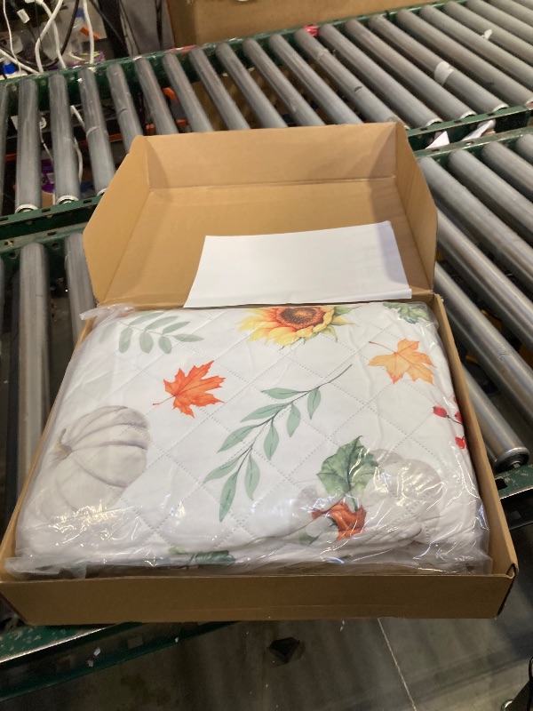 Photo 1 of Yinhua 3 Pieces Fall Quilts Queen Size, Pumpkin Quilt Bedding Set with 2 Pillow Shams, Reversible Buffalo Plaid Quilt Sets Soft Lightweight Thanksgiving Day Bedspread Coverlet, 90"x90", Blue