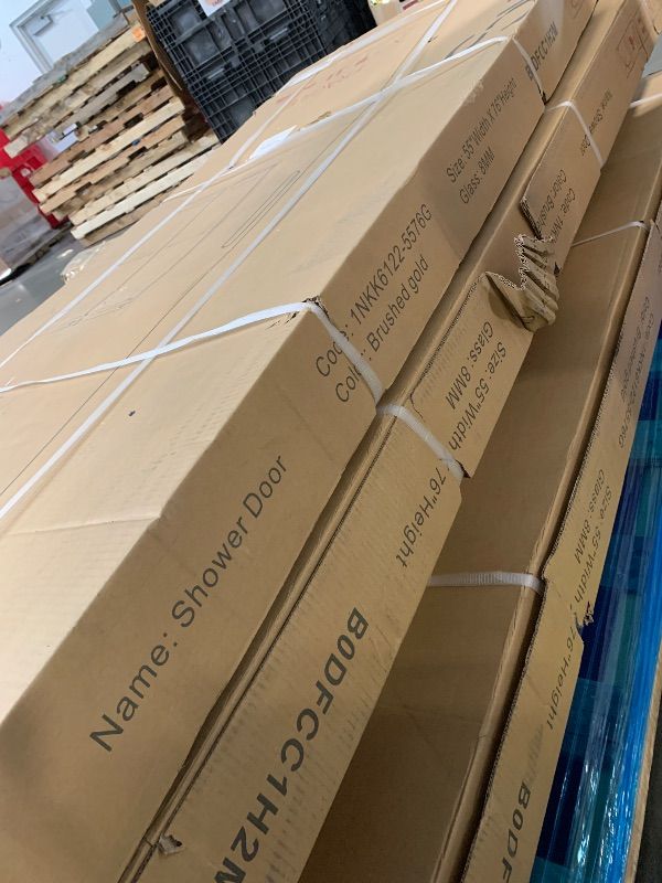 Photo 1 of ***FACTORY SEALED*** Sunrosa Frameless Double Sliding Shower Door 51 1/8-55" W x 76" H, 5/16" (8mm) Thick Easy-Clean Tempered Glass, Soft-Close Adjustable Shower Door with Towel Bar, Brushed Gold Finish