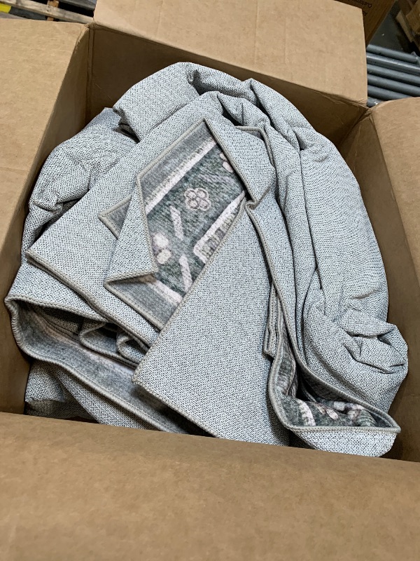 Photo 1 of ***DIRTY*** RELEANY Area Rugs 9'x12' Washable Non-Slip, Floral Vintage Distress Print Pattern Medallion Carpet for Living Room Bedroom Dining Room, Dark Green Gray