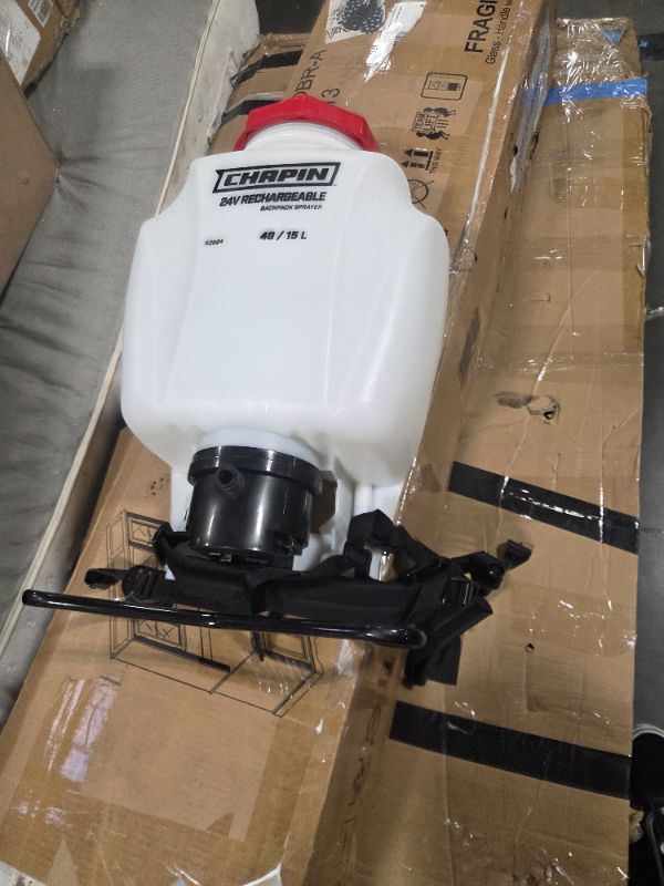 Photo 1 of ***MISSING PARTS*** Chapin 63924 Backpack Sprayer, 4?Gallon 24V Battery?Powered, Translucent Poly Tank, 6" Wide?Mouth Opening, 3?Stage Filtration & Adjustable Brass/Poly Nozzles for Fertilizer, Weed & Pest Applications