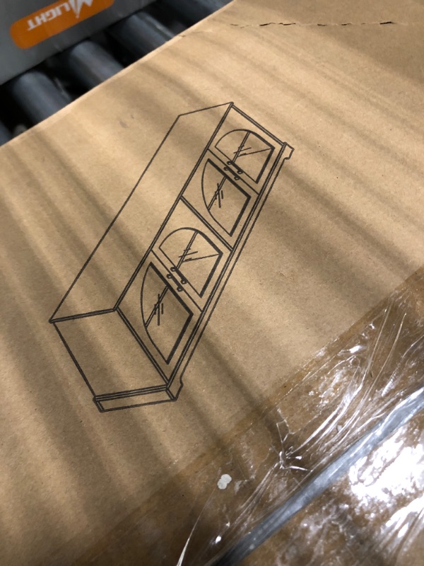 Photo 1 of ** tv stand only **SOLD FOR PARTS**  Merax Vintage Farmhouse TV Stand Set for TVs Up to 70" with Bookshelves, Two-Tone & Arched Design Entertainment Center with Tempered Glass Doors, 3-Piece Retro Media Console Sideboard, Walnut