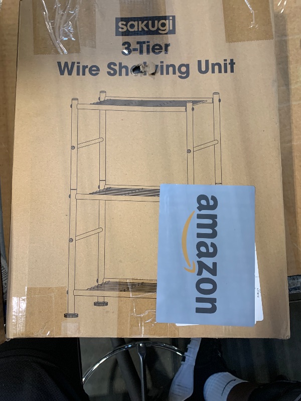 Photo 1 of **UNTESTED**
Sakugi Storage Shelves - 3 Tier Shelf Organizer, Sturdy Metal Garage Shelving with Adjustable Leveling Feet, Space-Saving Shelves Organizer for Pantry, Laundry, Kitchen (18" x 12" x 30", Black)