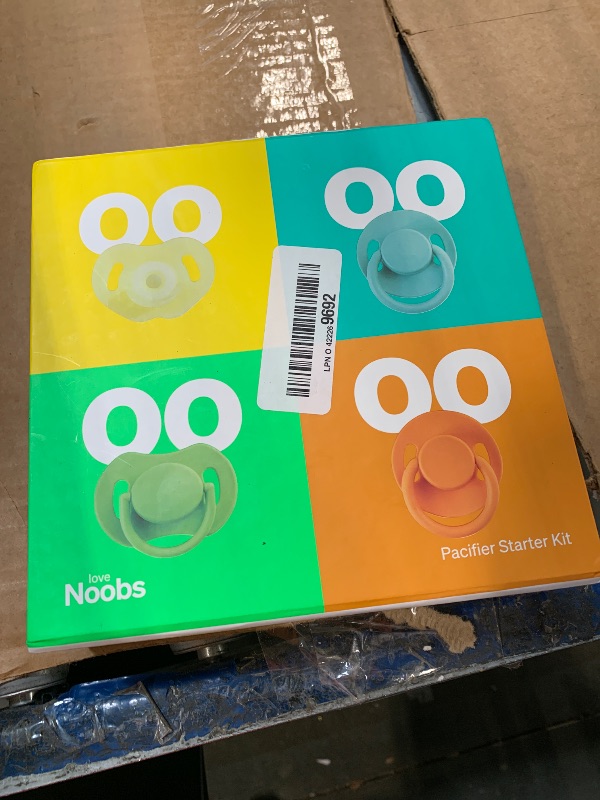 Photo 1 of ** MIGGING GREEN ONE **Pacifier Starter Kit by LoveNoobs, 4 Pack, Pacifiers 0-6 Months, Baby Starter Kit, Newborn Silicone Dummy, Orthodontic, Teething Soothers, Newborn Gift, Yellow