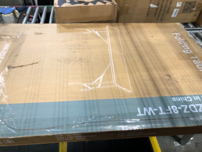 Photo 1 of ****Minor damage to table***Sweetcrispy 8ft Folding Table Outdoor Indoor Heavy Duty Portable Desk with Carrying Handle for Camping Picnic Party