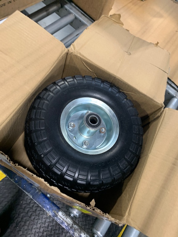 Photo 1 of (2 Pack) 10 Inch Solid Polyurethane Tire 4.10/3.50-4 Tire, 10" Flat Free Wheels with 5/8" Bearings, 2.2" Offset Hub for Garden Cart, Hand Truck, Lawn Cart, Mower