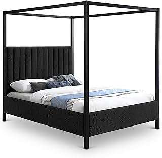 Photo 1 of ***UPDATED 6/6*** Meridian Furniture KellyBlack-K Kelly Collection Modern | Contemporary King Bed with Rich Black Boucle Fabric, Matte Black Iron Metal Frame Canopy, 78.5" W x 84.5" D x 77" H, It's not exactly the same bed, a similarity was sought