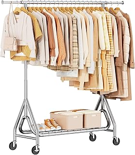 Photo 1 of **MISSING PARTS**
Heavy Duty Clothing Rack, Metal Clothes Rack Load 450 LBS, Rolling Coat Racks for Hanging Clothes with Lockable Wheels, Wardrobe Closet Garment Racks for Bedroom, Silver