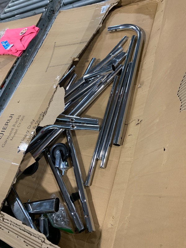Photo 1 of **MISSING PARTS**
Heavy Duty Clothing Rack, Metal Clothes Rack Load 450 LBS, Rolling Coat Racks for Hanging Clothes with Lockable Wheels, Wardrobe Closet Garment Racks for Bedroom, Silver