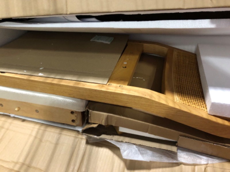 Photo 1 of **AS IS, FINAL SALE**Nathan James Bailey Upholstered Rattan Bar Stool in Oak Finish Frame, Counter Height Stool with Natural Rattan Woven Back For Kitchen Island, Brown