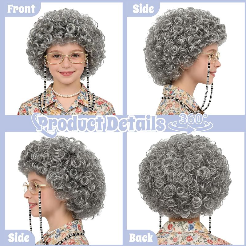 Photo 1 of **one pc**Xcgbxzd Old Lady Costume Set Including Old Lady Wig Glasses Cane and Accessories 100 Days of School Costume Dress Up Costume Outfit