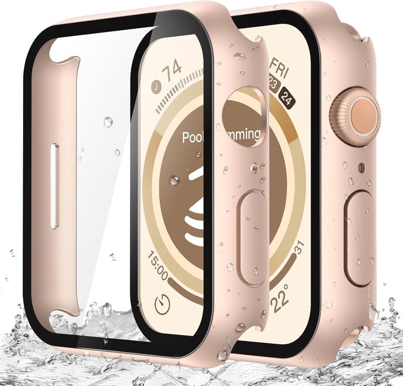 Photo 1 of **one pc**Misxi Waterproof Hard Case with Tempered Glass Compatible with Apple Watch SE 3 (2025) SE 2 SE Series 6 Series 5 Series 4 44mm, Cover for iWatch Screen Protector, 1 Rose Gold + 1 Transparent