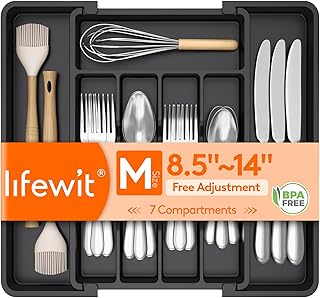 Photo 1 of !!!!SIMULAR NOT EXACT****Lifewit Expandable Silverware Organizer, Plastic Utensil Tray for Kitchen Drawer, BPA Free Flatware Cutlery Holder, Space-Saving Storage for Spoons Forks Knives, 8.5-14 x 12 x 1.5 inch, Black
