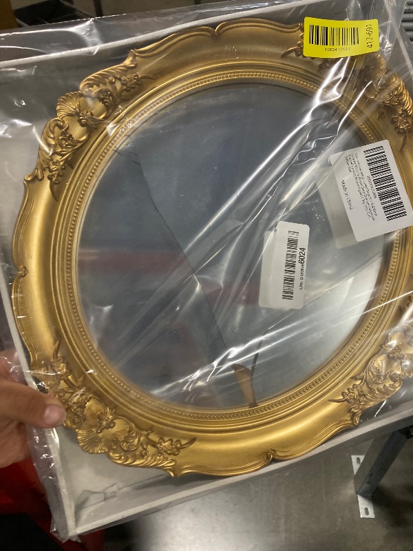 Photo 1 of ***BROKEN USED FOR PARTS!!!!FINAL SALE!!!Schonee Vintage Carved Decorative Wall Mirror, 15”x 13.4” Hanging Mirror for Dresser Decor Bedroom Living-Room, Cosmetics Jewelry Dresser Organizer Tray (Golden-Oval)